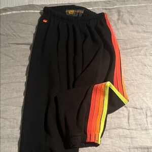 Aviator Nation Jogger Sweatpants Womens Small 4 Stripe Neon Charcoal Black